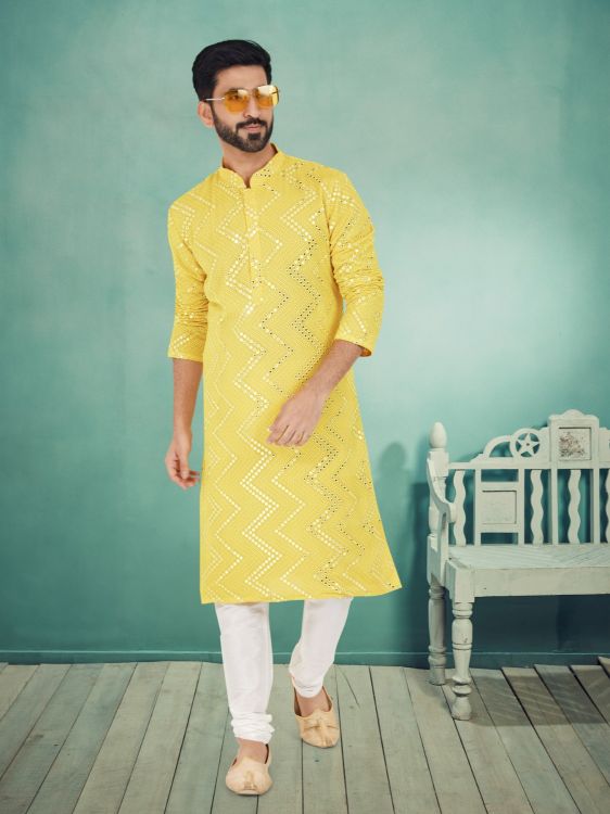Picture of Pretty Georgette Yellow Kurta Pajama