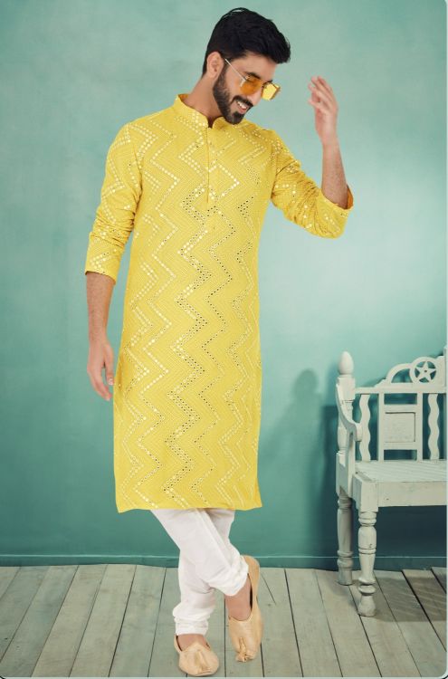 Picture of Pretty Georgette Yellow Kurta Pajama