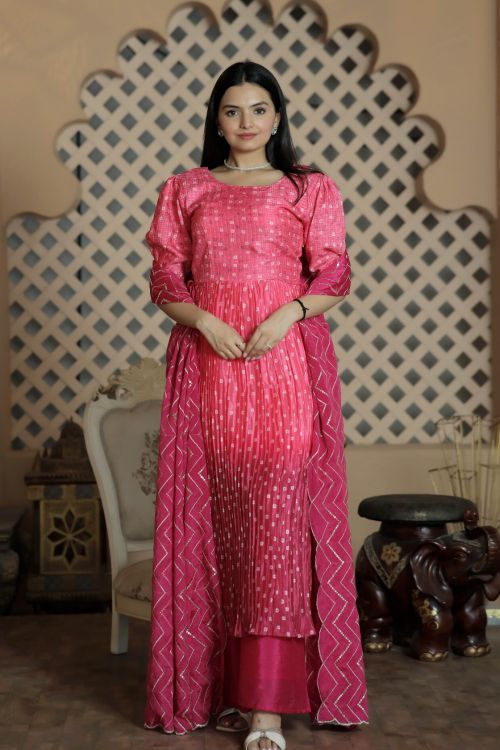 Picture of Fine Maslin Croche Pink Readymade Suit