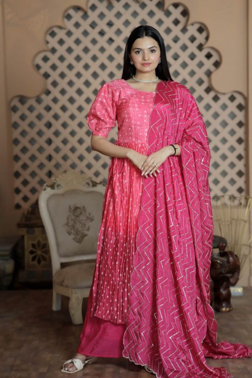 Picture of Fine Maslin Croche Pink Readymade Suit