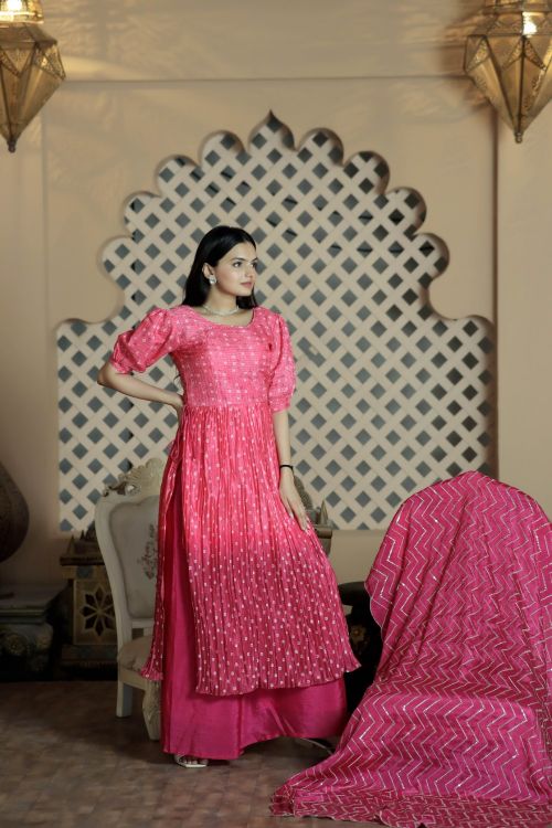 Picture of Fine Maslin Croche Pink Readymade Suit