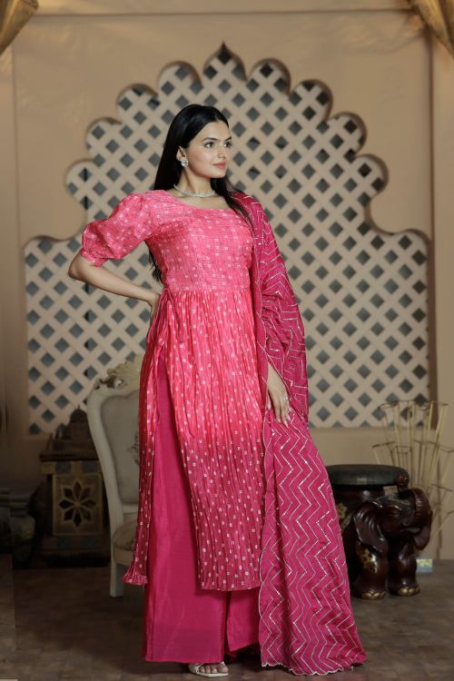 Picture of Fine Maslin Croche Pink Readymade Suit