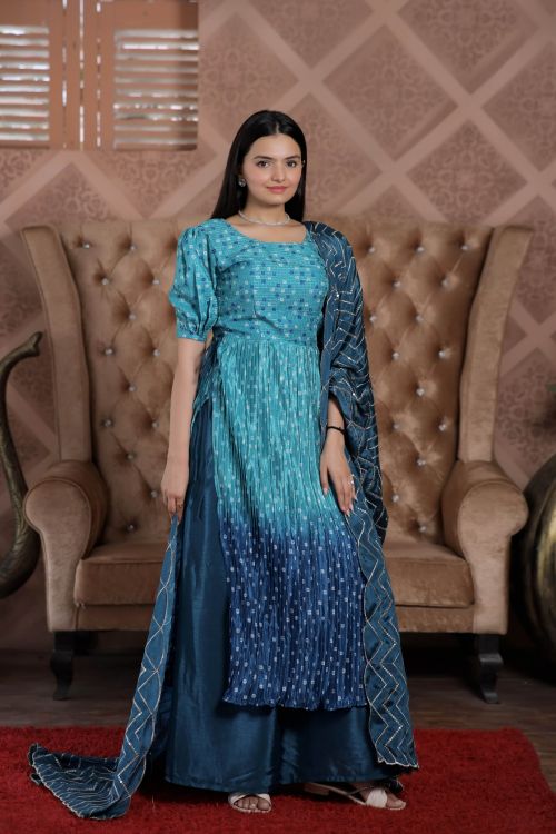 Picture of Charming Maslin Croche Blue Readymade Suit