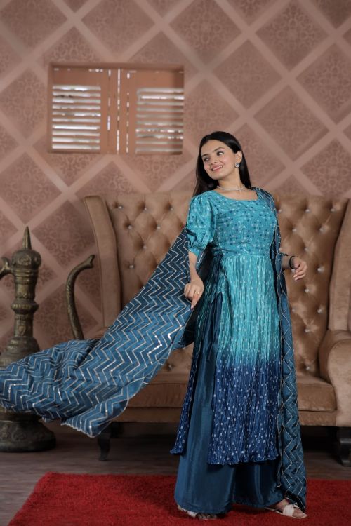 Picture of Charming Maslin Croche Blue Readymade Suit
