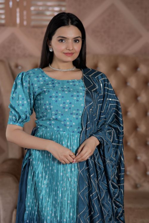 Picture of Charming Maslin Croche Blue Readymade Suit