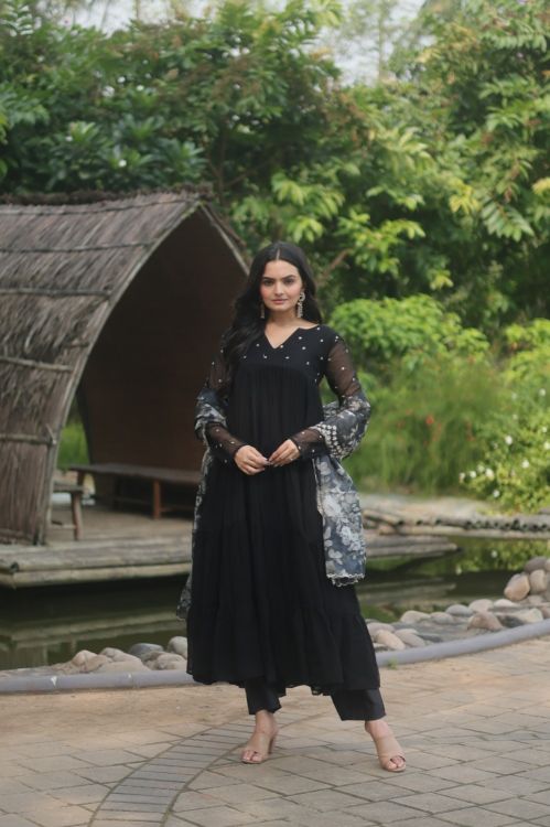 Picture of Graceful Faux Blooming Black Readymade Suit