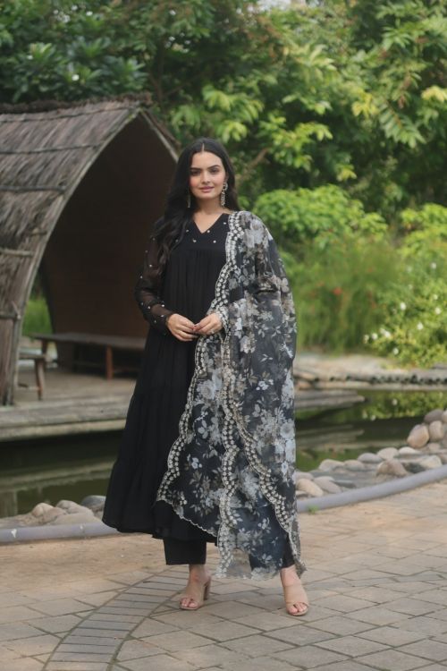 Picture of Graceful Faux Blooming Black Readymade Suit