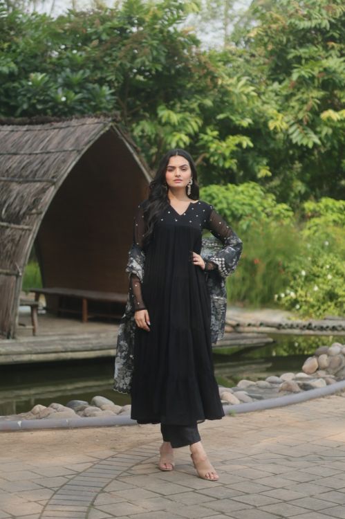 Picture of Graceful Faux Blooming Black Readymade Suit
