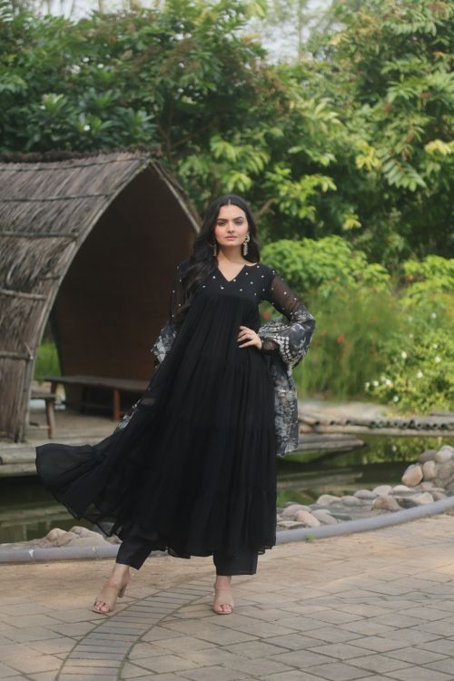 Picture of Graceful Faux Blooming Black Readymade Suit