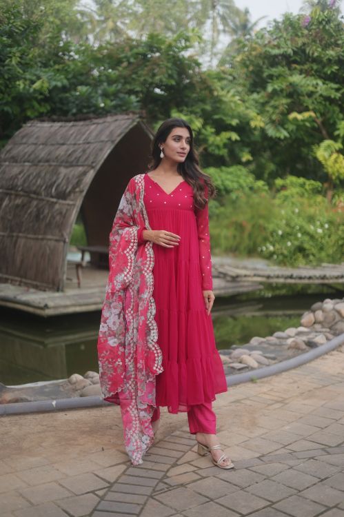 Picture of Comely Faux Blooming Deep Pink Readymade Suit