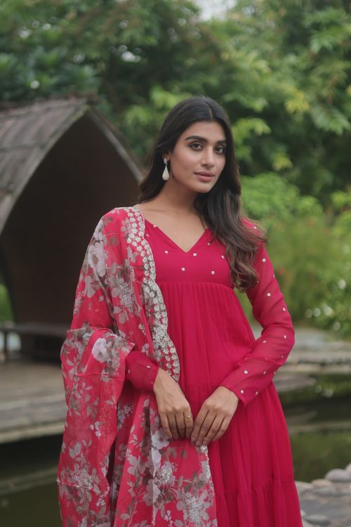 Picture of Comely Faux Blooming Deep Pink Readymade Suit