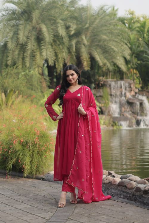 Picture of Grand Faux Blooming Pink Readymade Suit