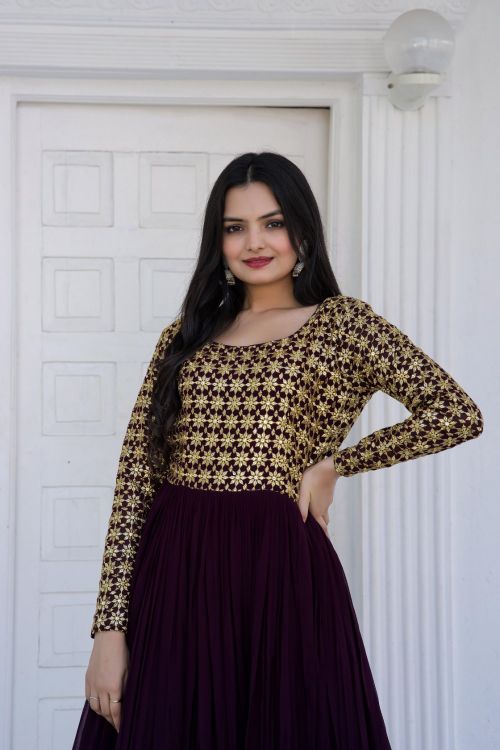 Picture of Amazing Faux Blooming Purple Readymade Gown