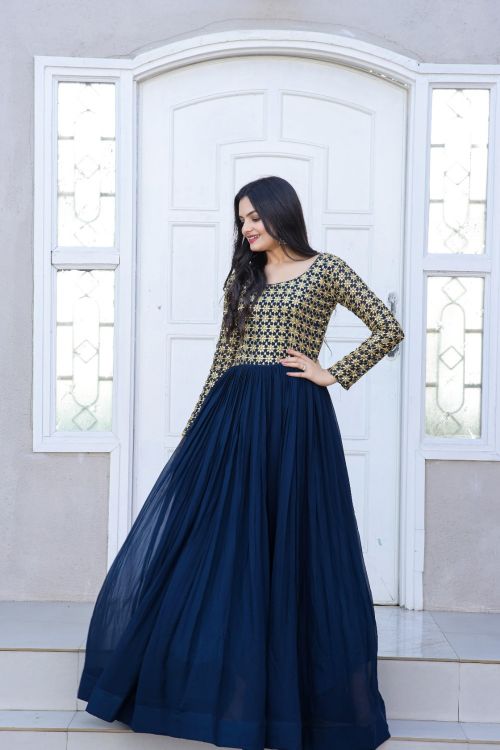 Picture of Enticing Faux Blooming Navy Blue Gown