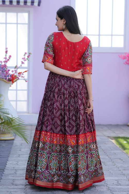 Picture of Pleasing Dola Silk Red & Purple Readymade Gown