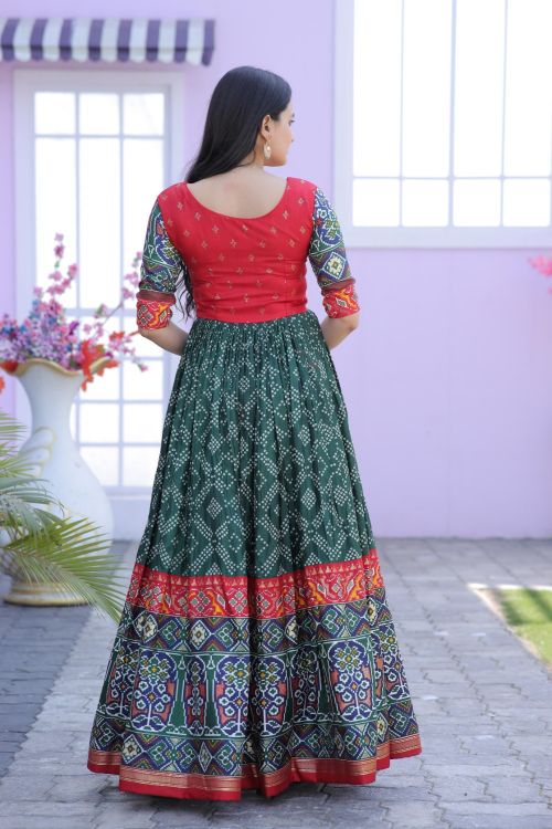 Picture of Elegant Dola Silk Red & Green Readymade Gown