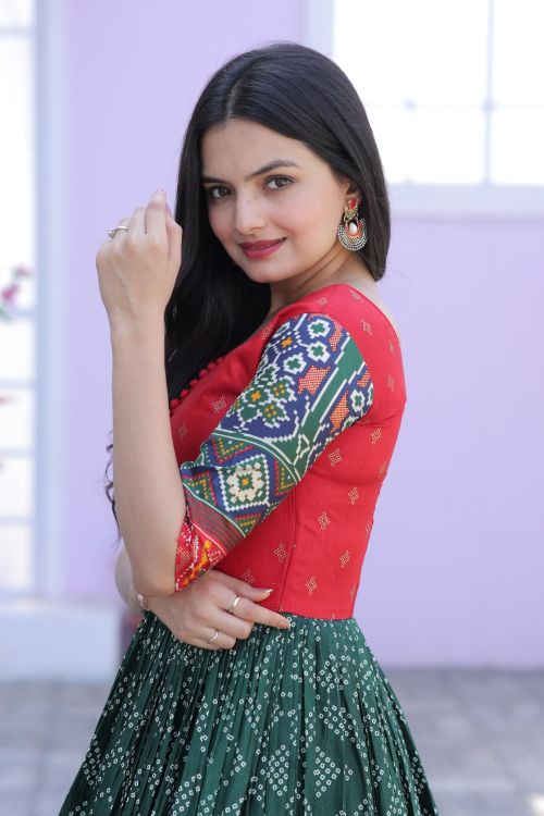 Picture of Elegant Dola Silk Red & Green Readymade Gown