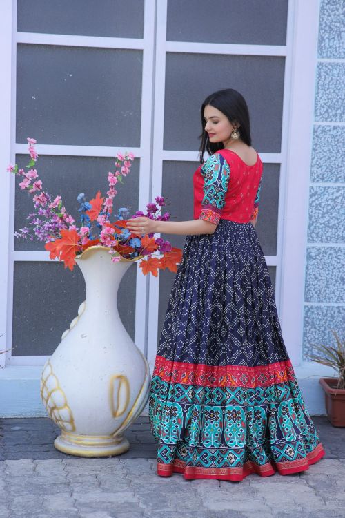 Picture of Pleasing Dola Silk Pink & Navy Blue Readymade Gown