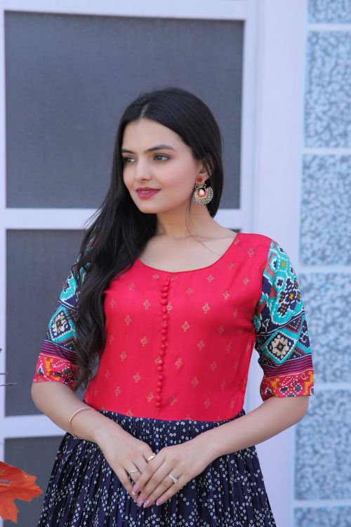 Picture of Pleasing Dola Silk Pink & Navy Blue Readymade Gown