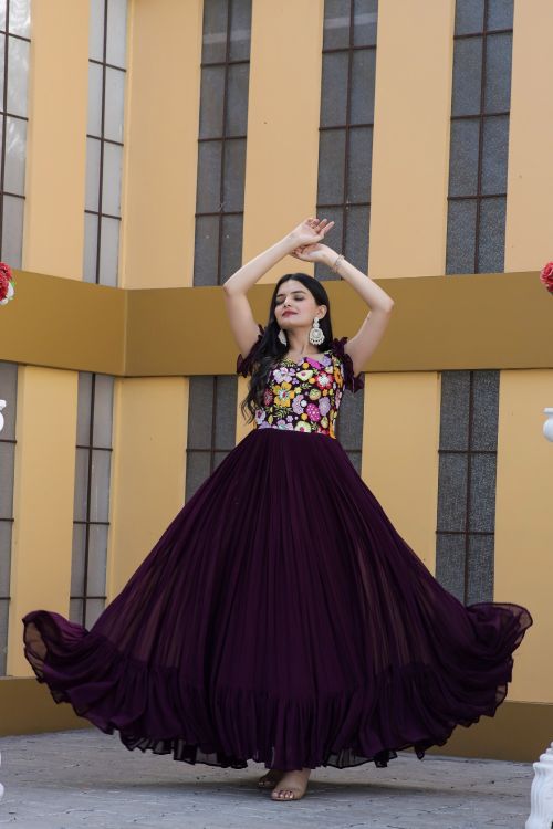 Picture of Wonderful Faux Blooming Wine Readymade Gown