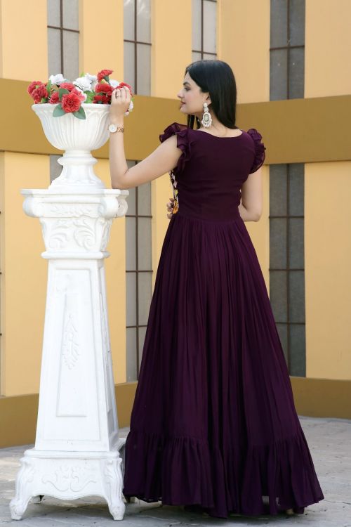 Picture of Wonderful Faux Blooming Wine Readymade Gown