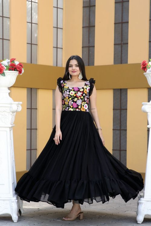 Picture of Sublime Faux Blooming Black Readymade Gown
