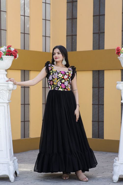 Picture of Sublime Faux Blooming Black Readymade Gown