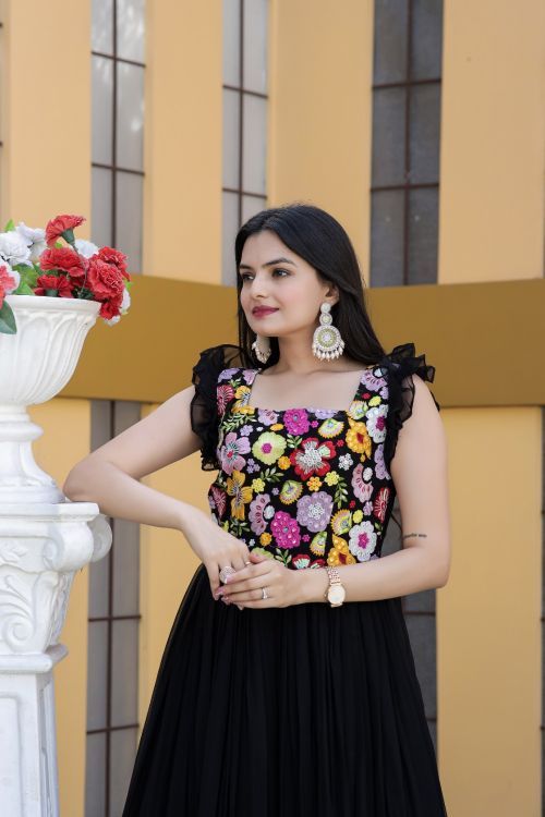 Picture of Sublime Faux Blooming Black Readymade Gown