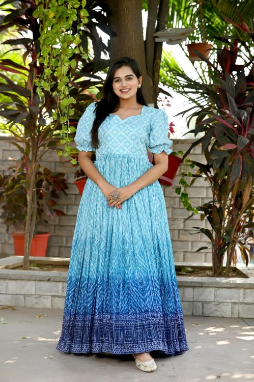 Picture of Grand Chiffon Blue Readymade Gown