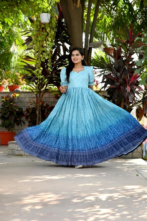 Picture of Grand Chiffon Blue Readymade Gown