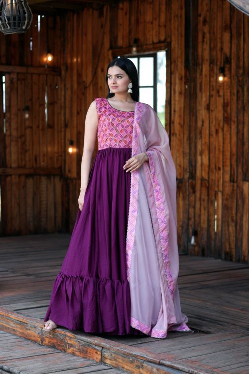 Picture of Ideal Chiffon Pink Readymade Gown With Dupatta