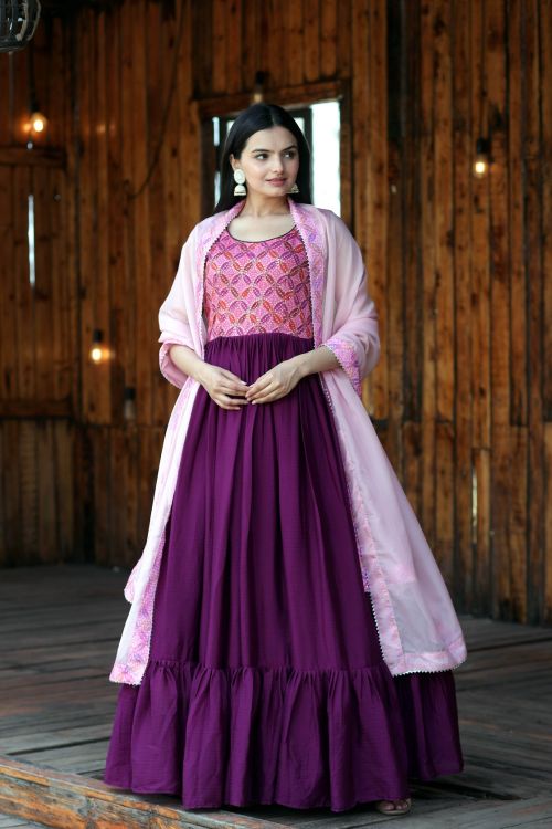 Picture of Ideal Chiffon Pink Readymade Gown With Dupatta
