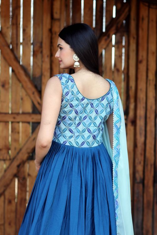 Picture of Pretty Chiffon Blue Readymade Gown With Dupatta