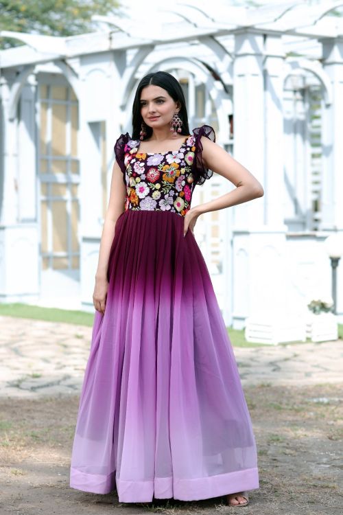 Picture of Pleasing Faux Blooming Purple Readymade Gown