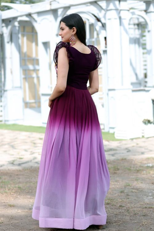 Picture of Pleasing Faux Blooming Purple Readymade Gown
