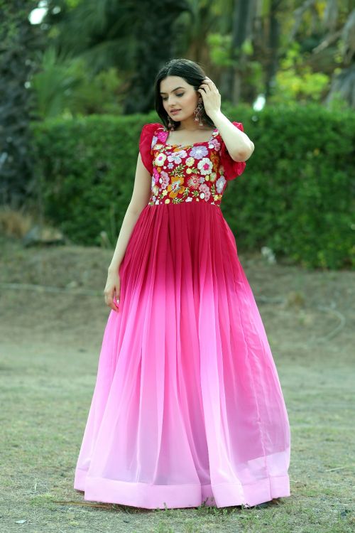 Picture of Statuesque Faux Blooming Pink Readymade Gown