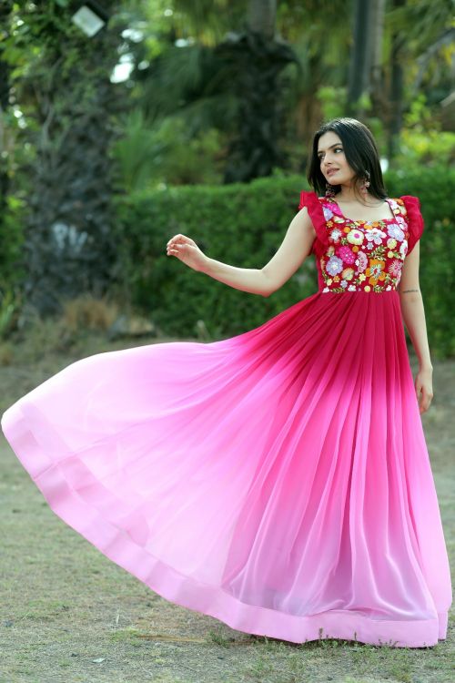 Picture of Statuesque Faux Blooming Pink Readymade Gown