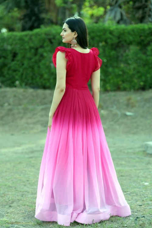 Picture of Statuesque Faux Blooming Pink Readymade Gown