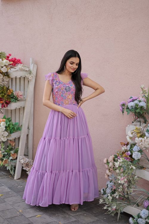 Picture of Well Formed Georgette Purple Readymade Gown