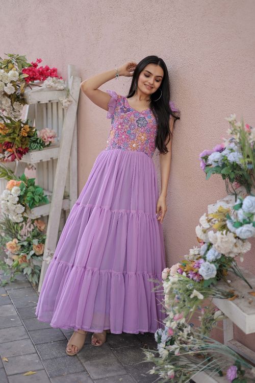 Picture of Well Formed Georgette Purple Readymade Gown