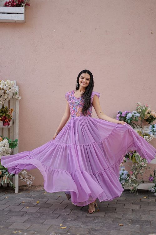 Picture of Well Formed Georgette Purple Readymade Gown