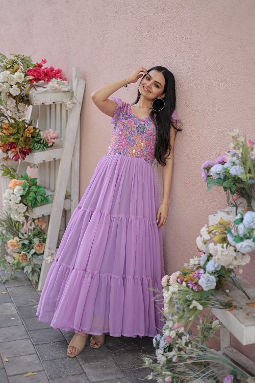 Picture of Well Formed Georgette Purple Readymade Gown