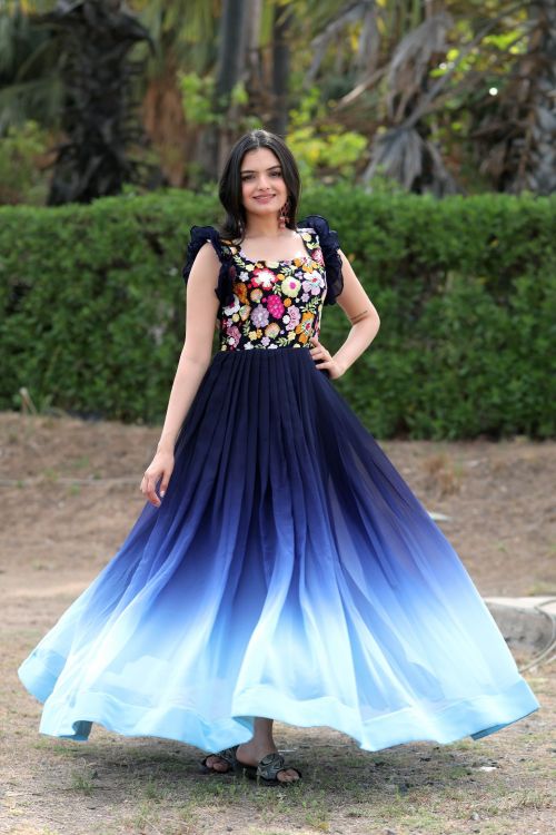 Picture of Wonderful Faux Blooming Blue Readymade Gown