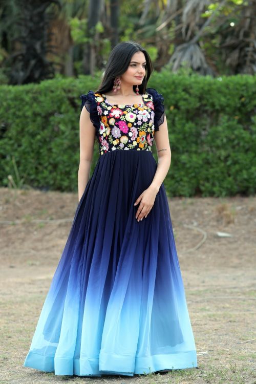 Picture of Wonderful Faux Blooming Blue Readymade Gown