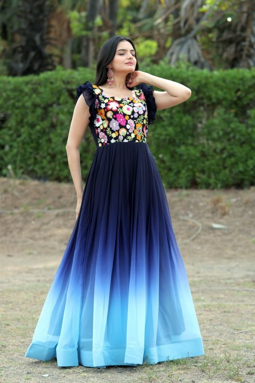 Picture of Wonderful Faux Blooming Blue Readymade Gown