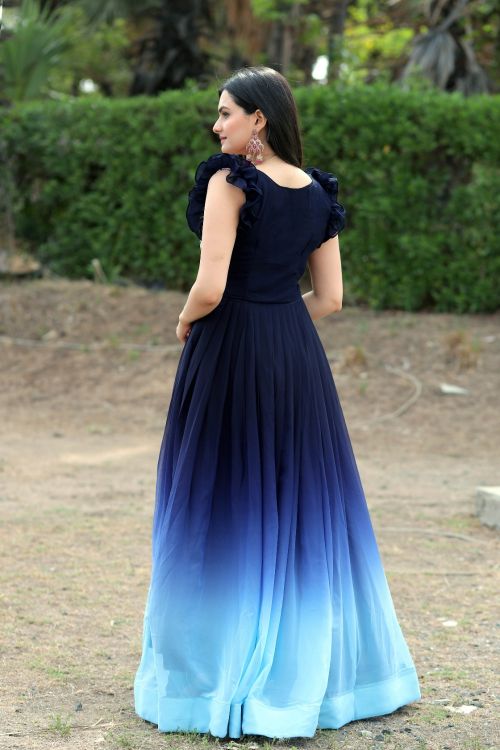 Picture of Wonderful Faux Blooming Blue Readymade Gown