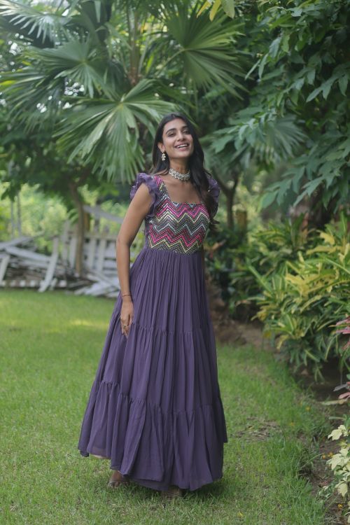 Picture of Gorgeous Georgette Wine Readymade Gown
