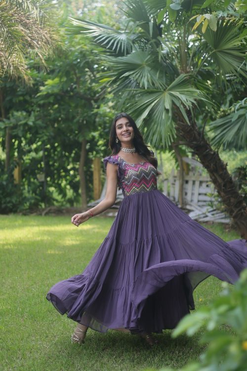 Picture of Gorgeous Georgette Wine Readymade Gown