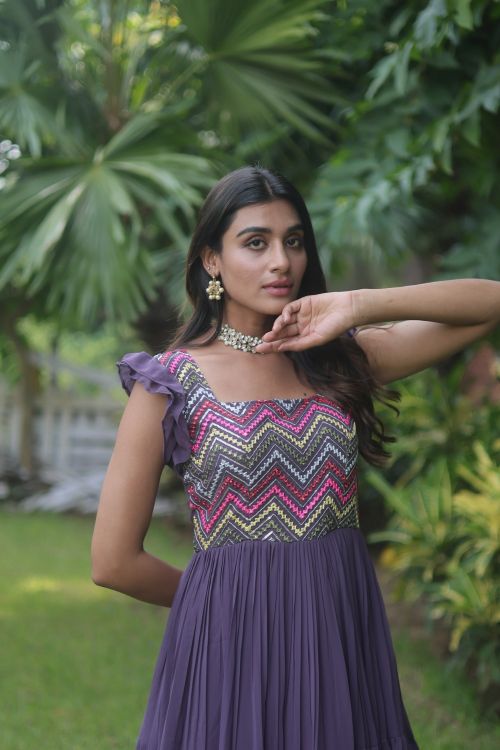 Picture of Gorgeous Georgette Wine Readymade Gown