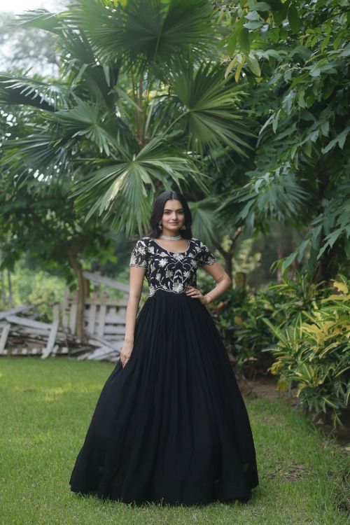 Picture of Ideal Faux Blooming Black Readymade Gown